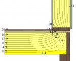 Температурное поле расчетного фрагмента узла сопряжения наружной стены с  перекрытием - альтернативный вариант